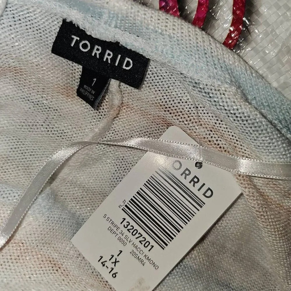 NWT Torrid Womens Multi Stripe Kimono Ho Low Duster Cardigan‎ Sweater 1 1X - Picture 4 of 5